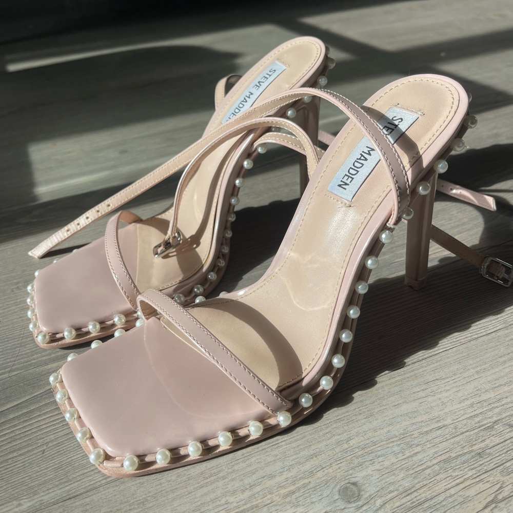 Steve Madden Pearl Trimmed Heels Nude - 7.5